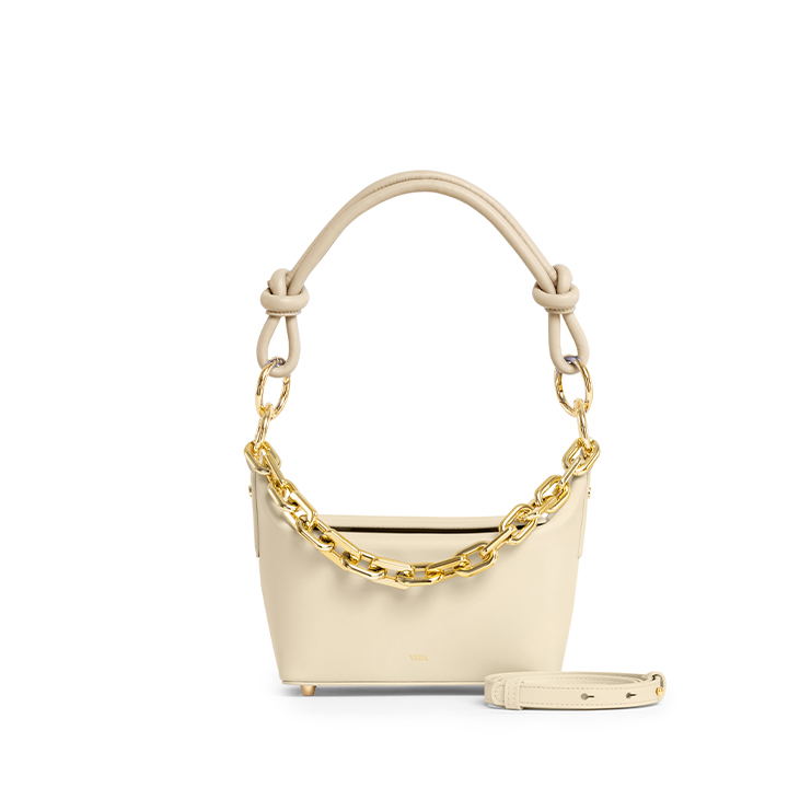 VERA COCO box, leather shoulder and crossbody bag, in Ivory