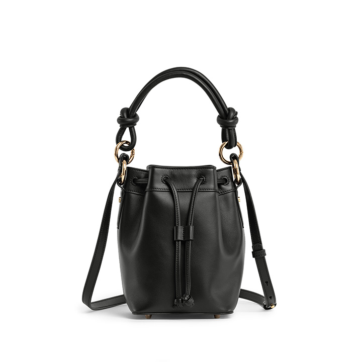 VERA Coco Bucket Leather Crossbody Bag in Espresso Black