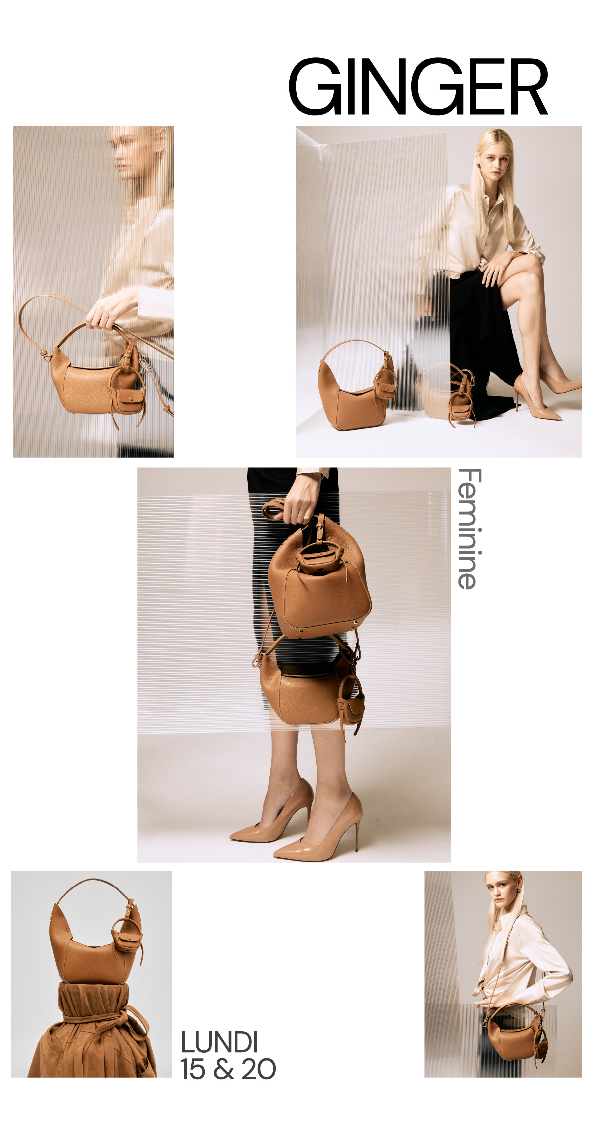 VERA Lundi SS2024, leather crossbody bag, Ginger color