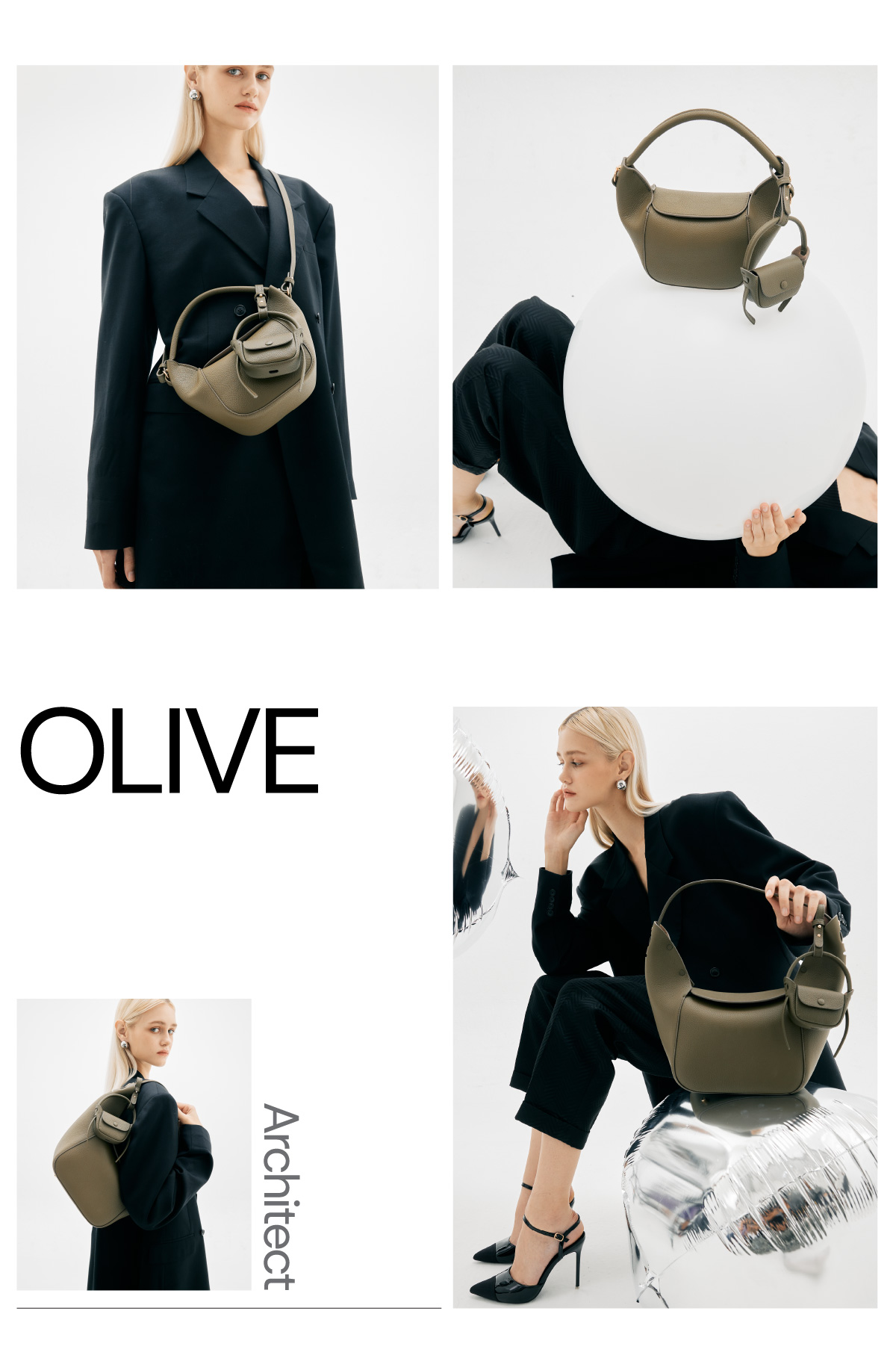 VERA Lundi SS2024, leather crossbody bag, Olive color