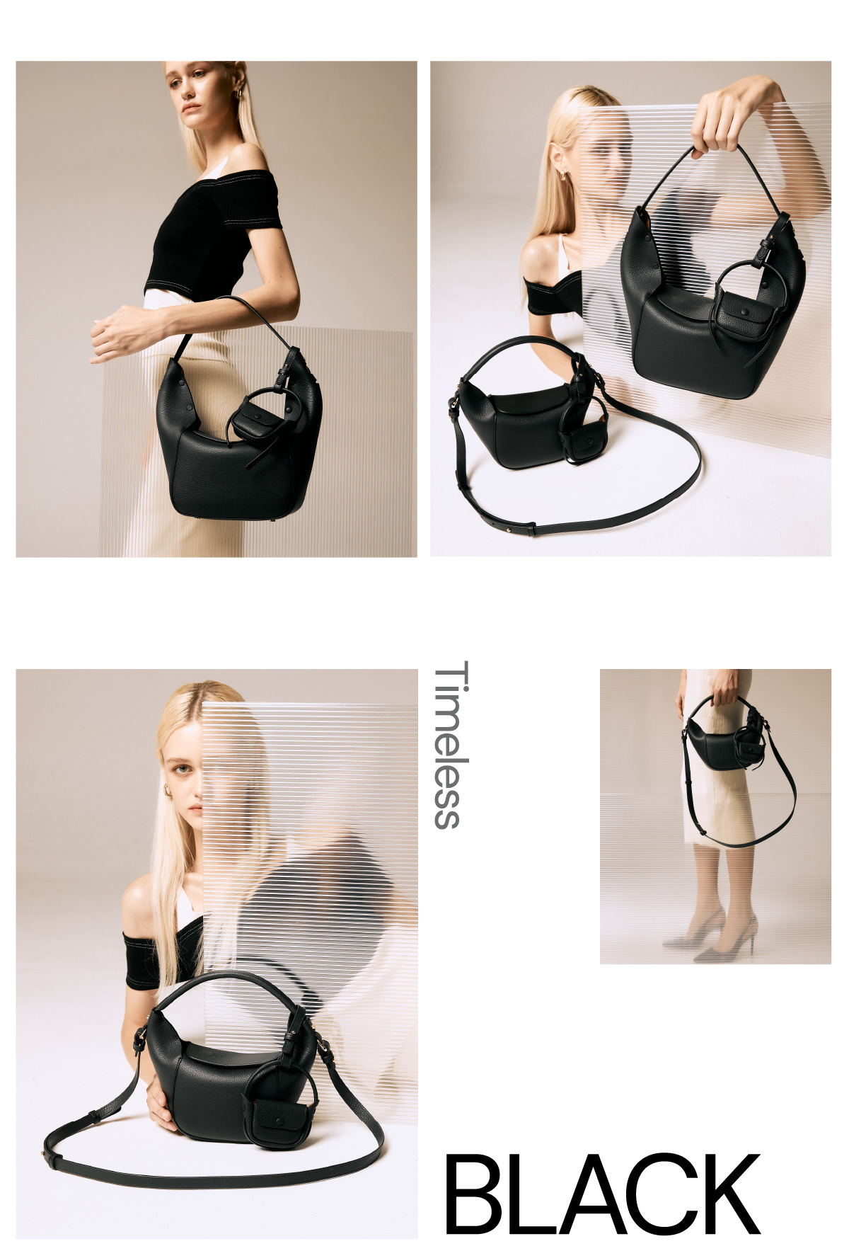 VERA Lundi SS2024, leather crossbody bag, Black Color