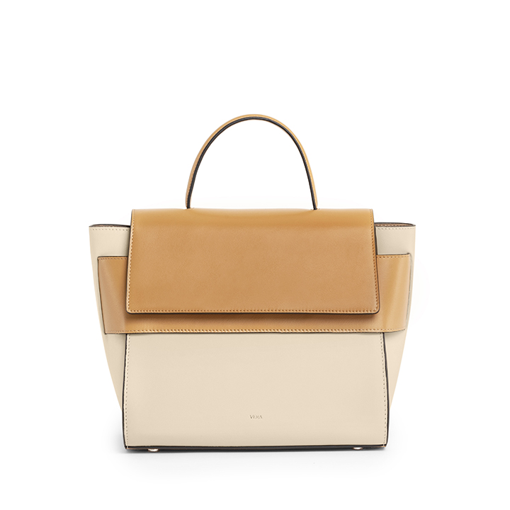 VERA Margo Leather Handbag, Size 24 in Beige Butterscotch