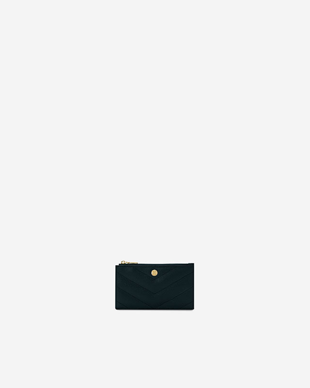 VERA CAVIAR Long Card Holder in Black Pearl กระเป๋าใส่บัตรทรงยาว ทำจากหนังแท้ลาย Caviar สี Black Pearl