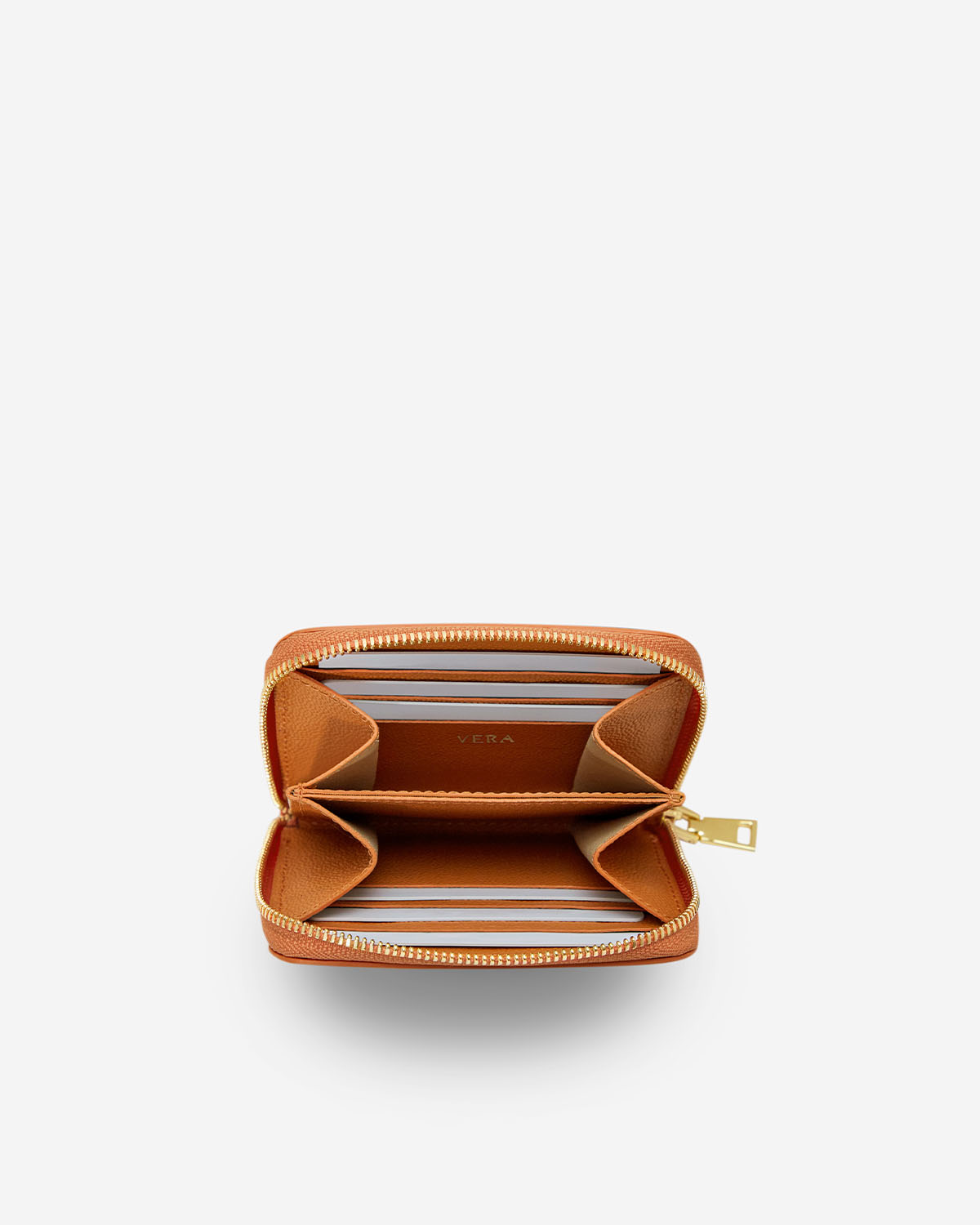 VERA CAVIAR Zipped Wallet in Orange H กระเป๋าสตางค์ซิปรอบ อยู่ทรงสวย ทำจากหนังแท้ลาย Caviar สี Orange H