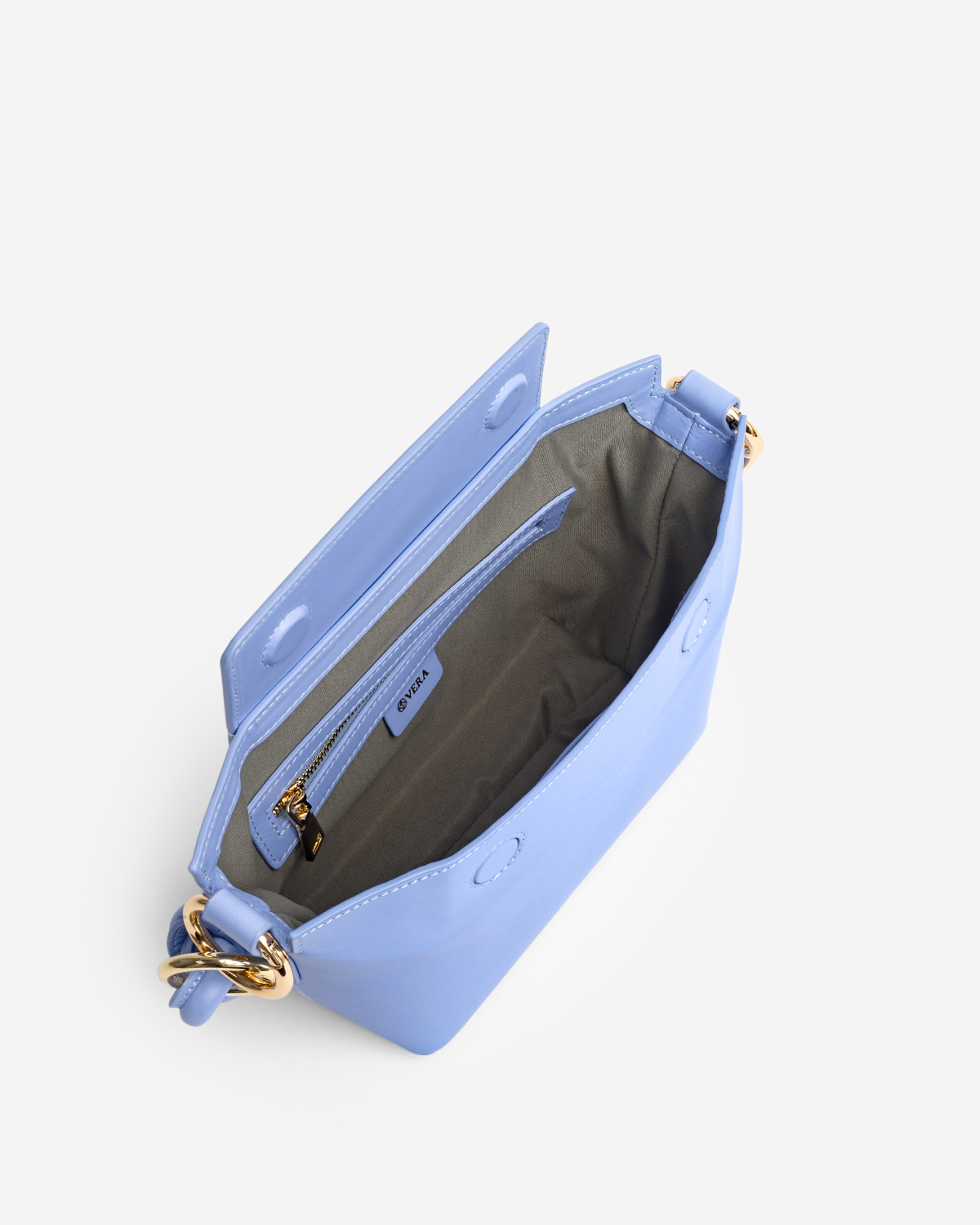 กระเป๋าคล้องไหล่และสะพายข้างหนังแท้ VERA COCO box Leather Shoulder and Crossbody Bag สี Bluebell