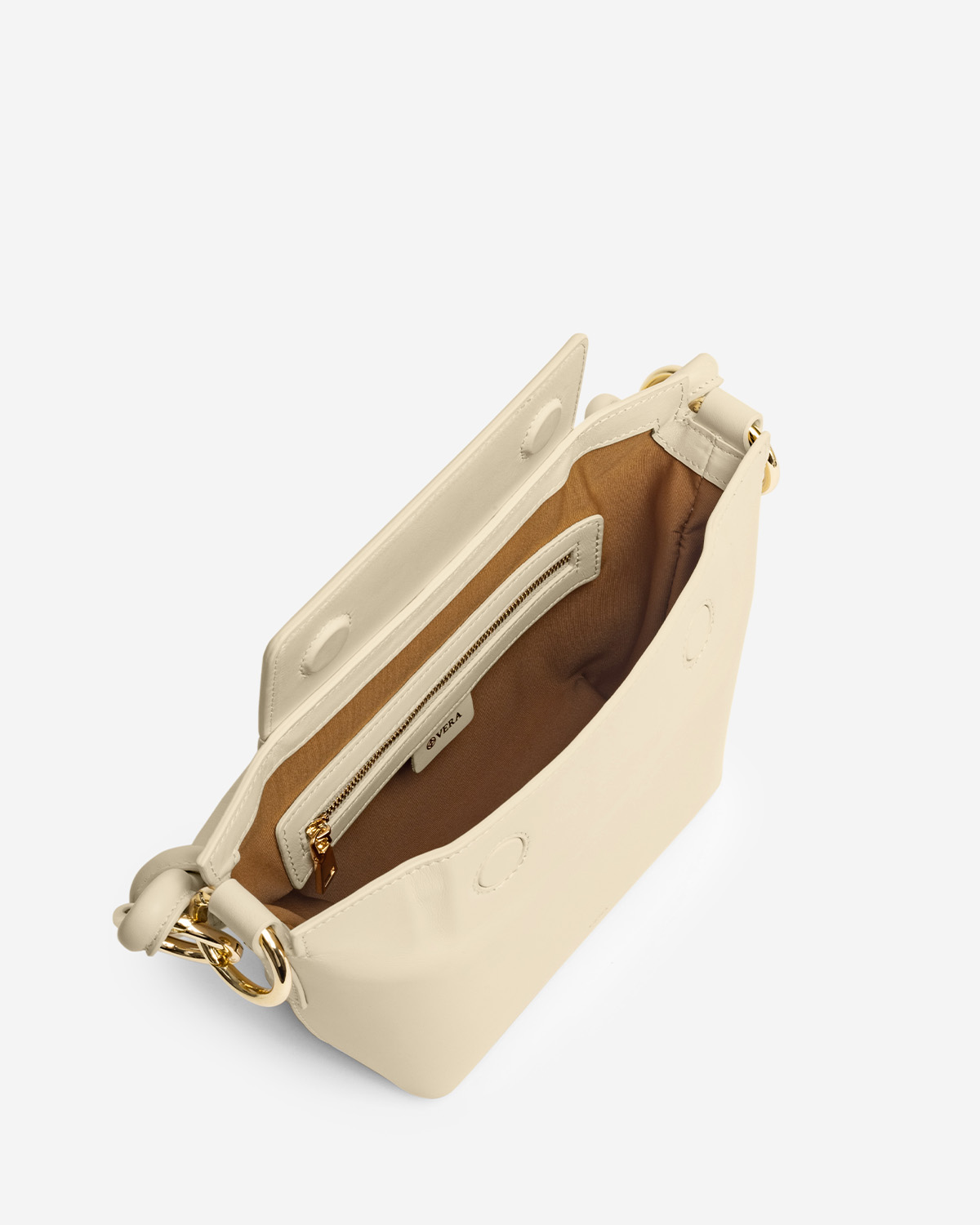 กระเป๋าคล้องไหล่และสะพายข้างหนังแท้ VERA COCO box Leather Shoulder and Crossbody Bag สี Ivory
