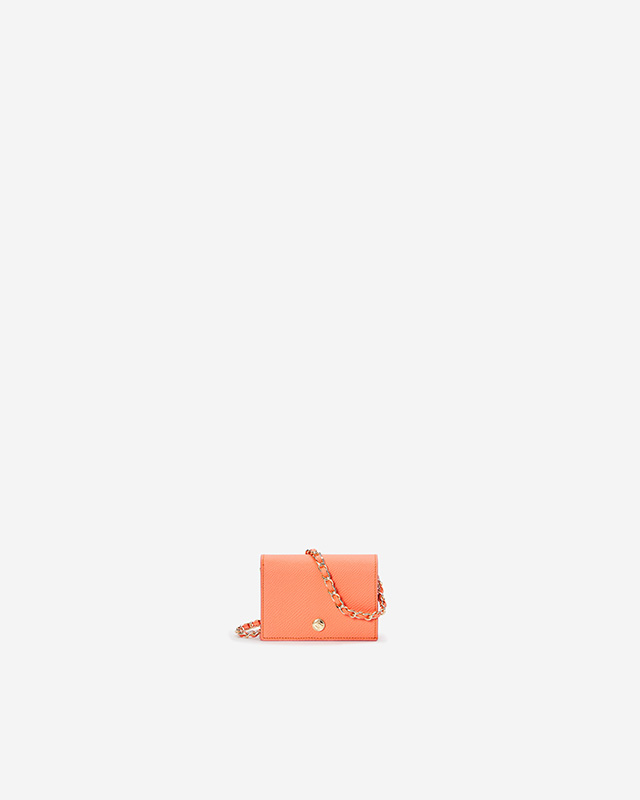 VERA Emily Flap Wallet with Leather Braided Gold Chain in Joyful Orange กระเป๋าสตางค์หนังแท้ แบบเปิดฝา พร้อมสายโซ่สีทองร้อยหนัง สีส้ม
