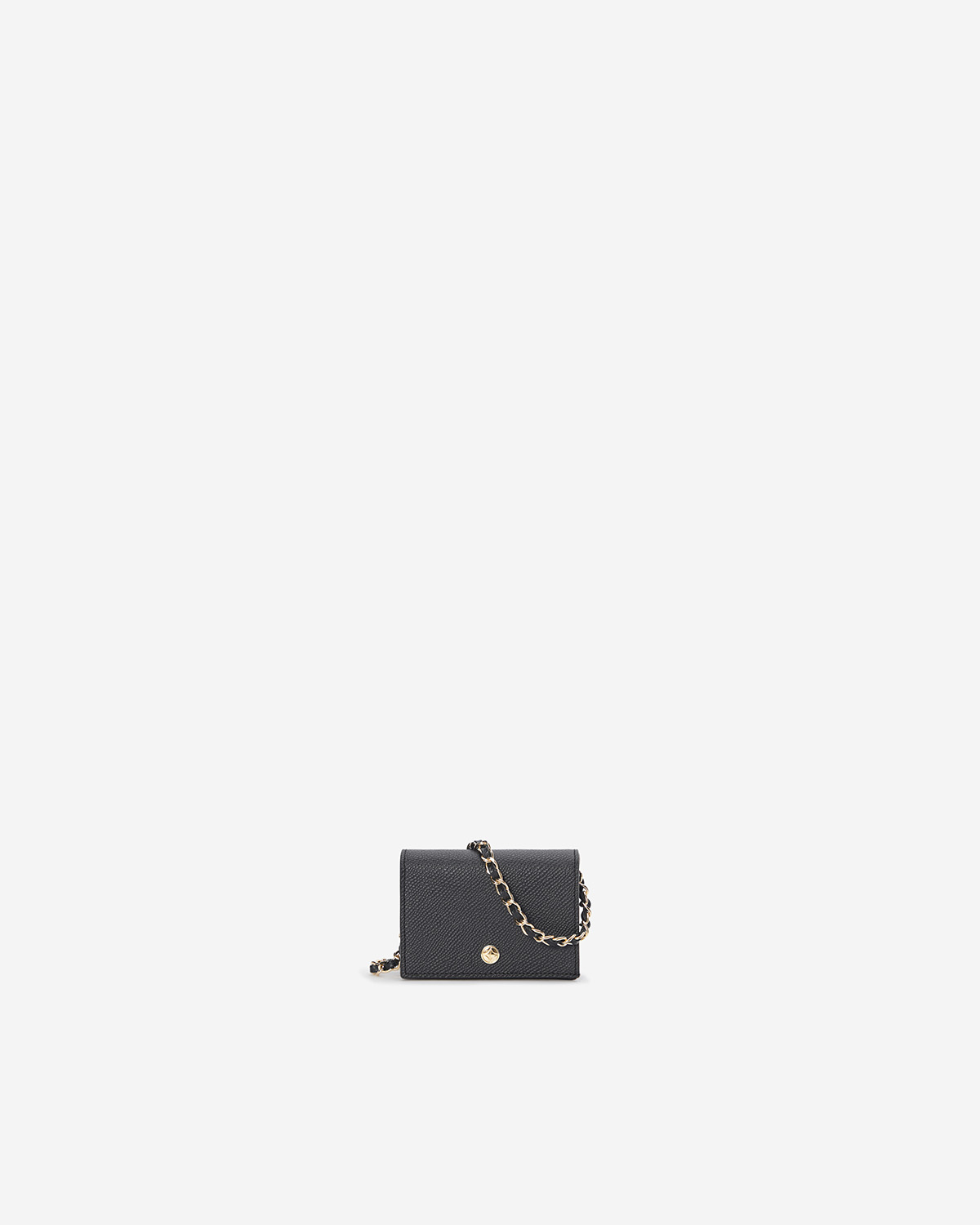 VERA Emily Flap Wallet with Leather Braided Gold Chain in Powerful Black กระเป๋าสตางค์หนังแท้ แบบเปิดฝา พร้อมสายโซ่สีทองร้อยหนัง สีดำ