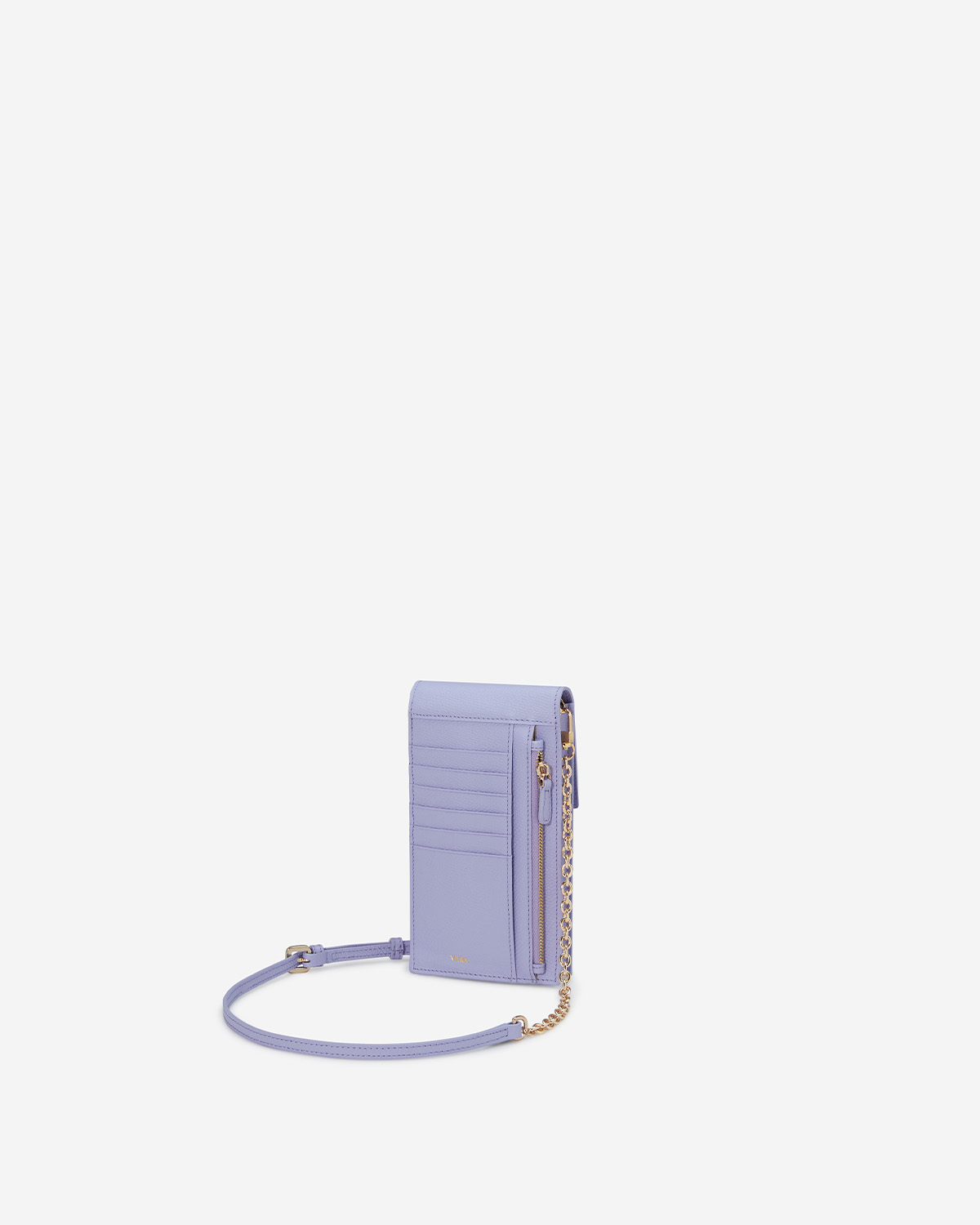 VERA Emily Phone Pouch with Leather Gold Chain in Charming Purple กระเป๋าใส่โทรศัพท์หนังแท้ พร้อมฟังก์ชั่นกระเป๋าสตางค์ มาพร้อมสายสะพายโซ่หนังถอดได้ สีม่วง