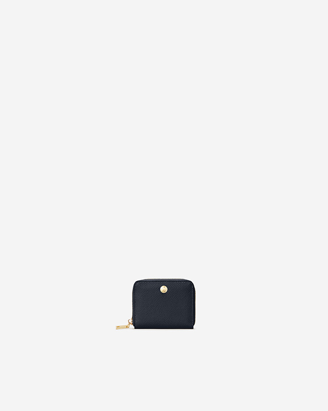 VERA EMILY Zipped Wallet in Navy Blue กระเป๋าสตางค์หนังแท้ ทรงสั้น ซิปรอบ สีนำ้เงินเข้ม