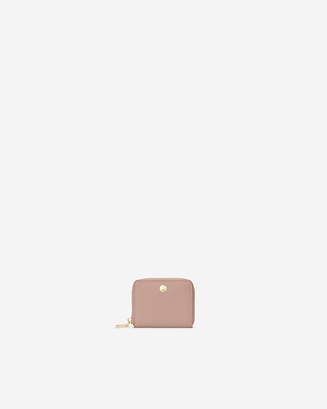 VERA EMILY Zipped Wallet in Rose Tea กระเป๋าสตางค์หนังแท้ ทรงสั้น ซิปรอบ สีชมพูอ่อน
