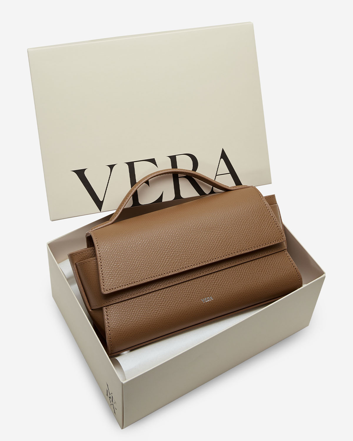 กระเป๋าถือกระเป๋าสะพายหนังแท้ VERA Margo Longo สี Toasted Brown